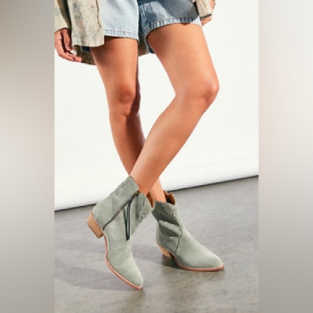Free People New Frontier Western Boot in Dusty Blue Suede.